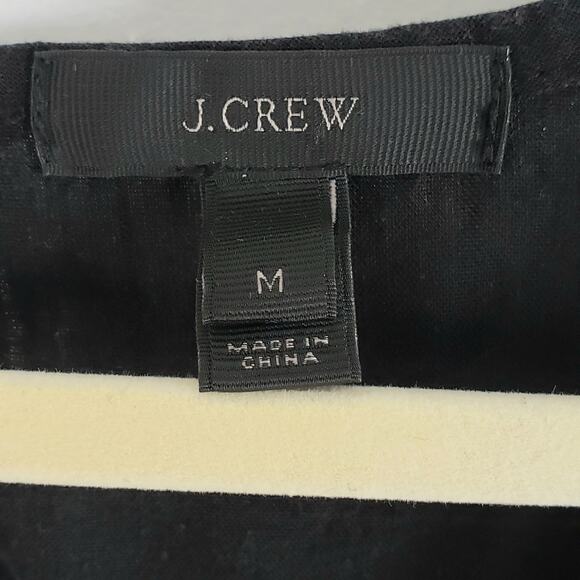 J CREW BLACK LINEN JUMPSUIT CAP SLEEVE V-NECK BACK BUTTON CLOSURE WAIST TIE SZ M - Picture 3 of 5